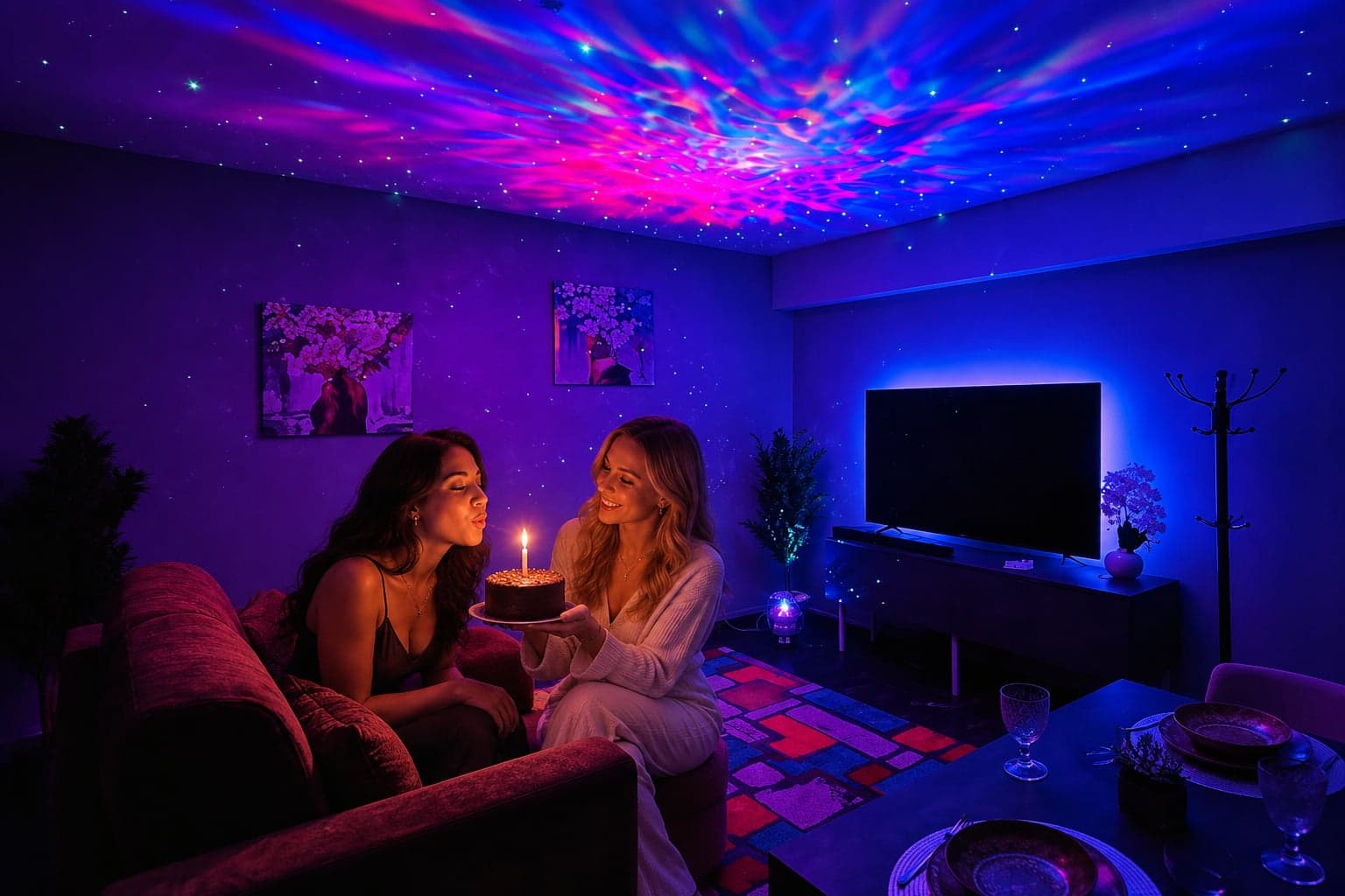 Un compleanno tranquillo tra amiche nella suite Infinity — immagine illustrativa AI