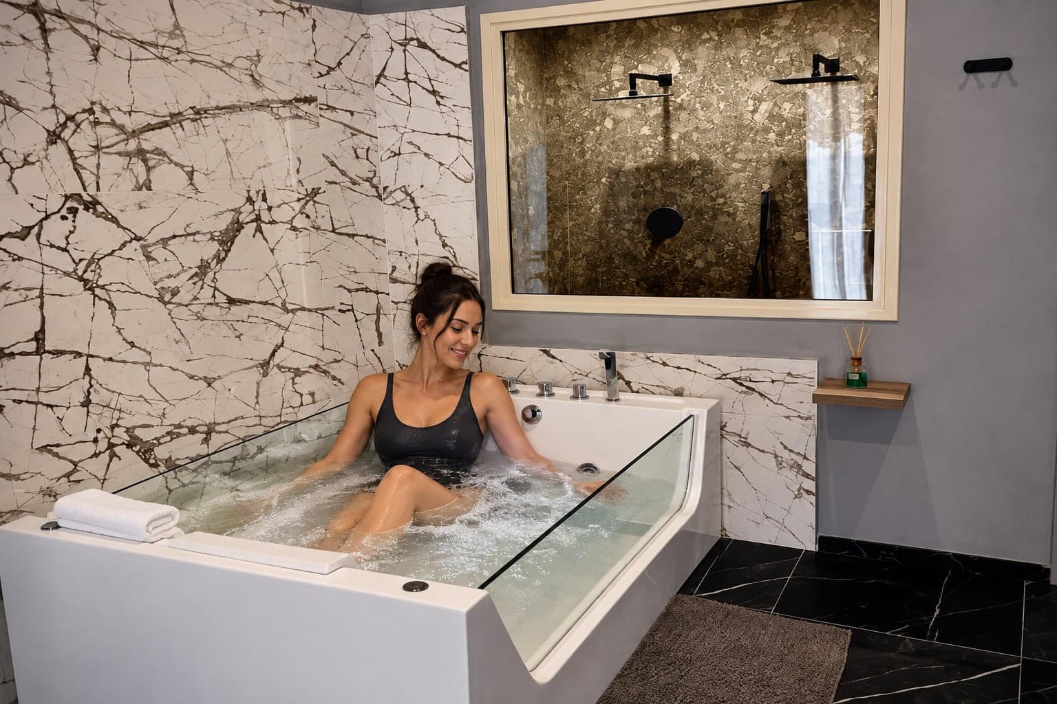 Una pausa benessere nella jacuzzi Infinity — immagine illustrativa AI